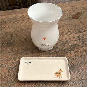 Rae Dunn White “Flower” Vase and Cream “les fleurs” Tray